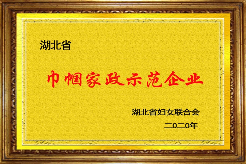湖北省巾帼家政示范企业 牌匾